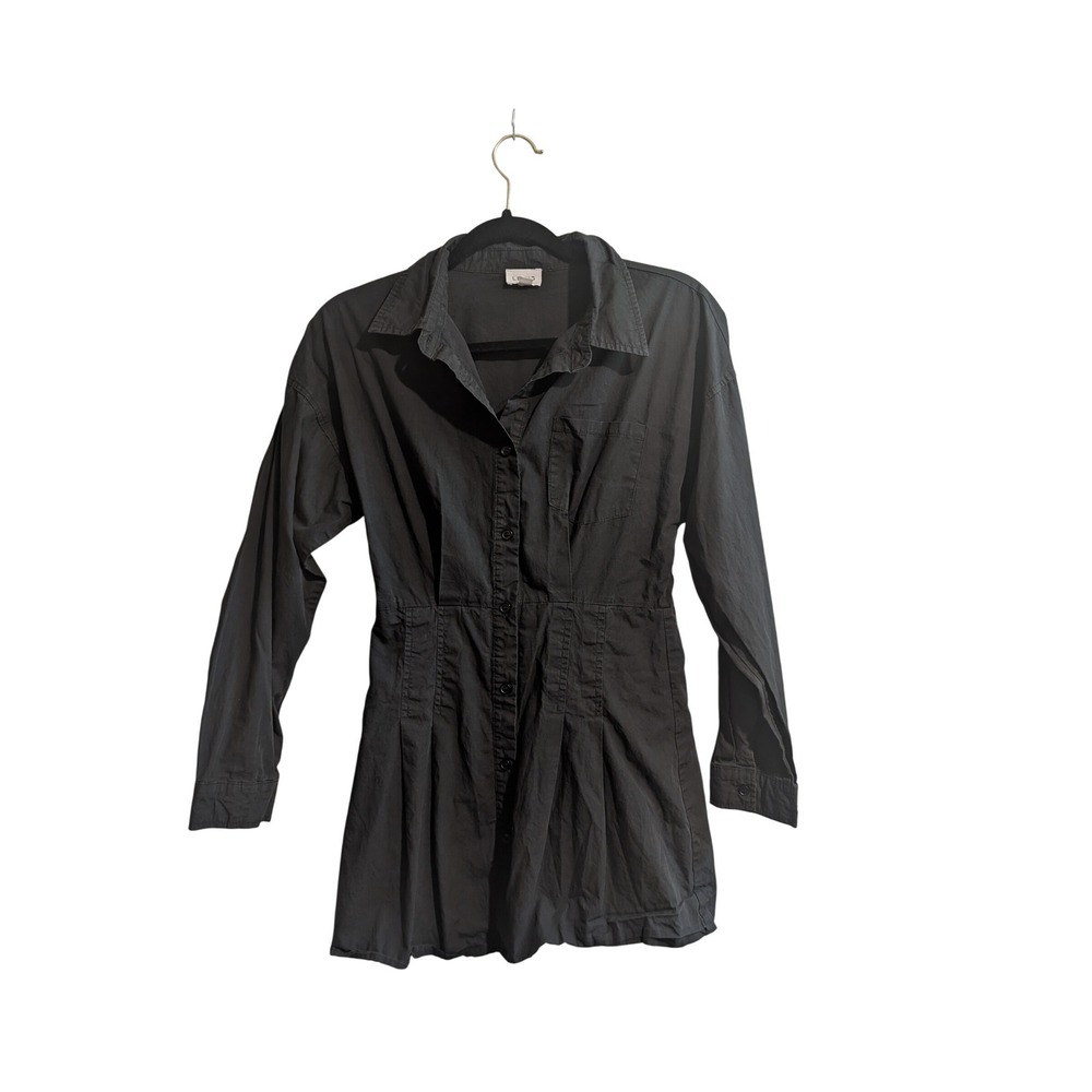 Le Lis Collection Shirt Dress Womens Small Black Long Sleeve Pleated Cotton Mini
